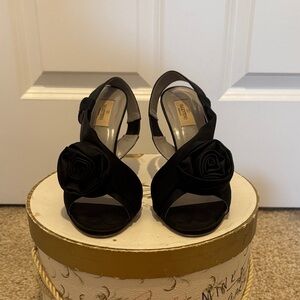 Valentino Garavani Black Rosette Sandal Heels